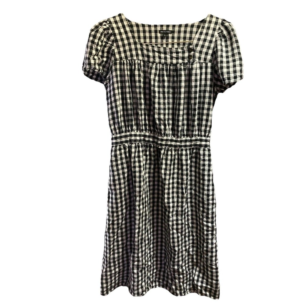 Who What Wear Target Dress Sz L Black & White Checkered Linen Spring Country